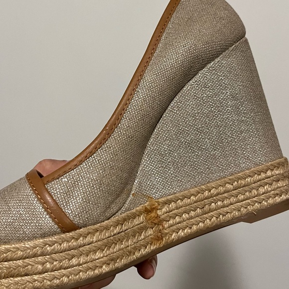 New Tory Burch Majorca Espadrille Wedge Sz 8/38.5 Shimmer Canvas w/ Leather Trim - Picture 6 of 6